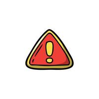 A cute and simple cartoon illustration of a warning sign. The sign is a red triangle with rounded corners, a yellow border, and a thick black outline vector