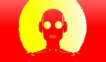 Retro Robot Head Silhouette on Vibrant Background vector
