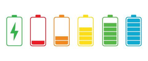 Battery colorful icons set. hone Battery life icon.Battery charge level indicators. Charging energy icons. vector