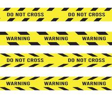 black and yellow police stripe border. Do not cross ribbons Set of danger caution seamless tapes. Art design line of crime places. Abstract concept graphic element. Construction sign. vector