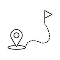 Location pin and route thin line icon. Flag and map pointer marker outline. Route icon between two points with dotted path and location pin. Location map path distance, vector
