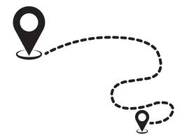 Route icon between two points with dotted path and location pin. Location pointer continuous one line drawing. GPS navigation line route mark. vector