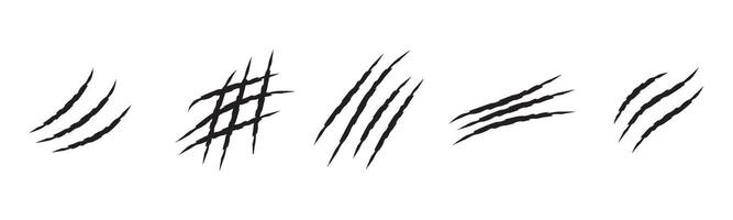 animal Claw scratches mark set. Cracks form animal claw scratches, wild beast paw marks with sharp fissures texture, Cat tiger scratches paw shape. Intricate claw silhouettes, vector