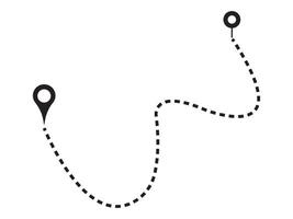 Route icon between two points with dotted path and location pin. GPS navigation line route mark.Location pointer continuous one line drawing. vector