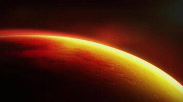 Planet Mars rotating in the solar system, showing craters and a red surface video