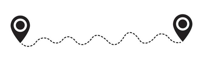 GPS navigation line route mark.Location pointer continuous one line drawing. Route icon between two points with dotted path and location pin. vector