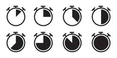 Stopwatch icon set. glyph stopwatch timer. Countdown timer collection. Countdown 10, 20, 30, 40, 50, 60 minutes, Alarm pictogram. vector