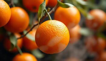 Close-up of Oranges on a Branch with a Focus on One Affected by a Fungus photo