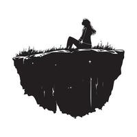 Woman Sitting At The Top Of A Cliff image isolated on white background vector