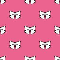 Hand drawn tied bow seamless pattern. Single line illustration. Line art bow tie. Tied ribbon in doodle style. Outline Decoration element. Pink core Textile, fabric, texture design. vector