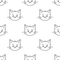Outline Cat muzzle pattern. Cat character is in doodle style for designing baby clothes. Hand drawn seamless pattern with cartoon Kitten. Bohemian nursery print. line art illustration vector