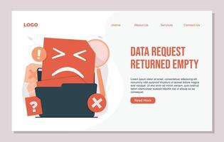 Landing page template No data concept Illustration showing data error, missing files, and corrupted documents symbolizing no data access or failure vector