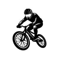 BMX Racer in Full Protective Gear Speeding Down Track vector