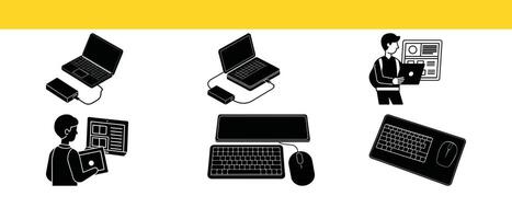 Laptop external ssd online learning keyboard mouse design desk vector