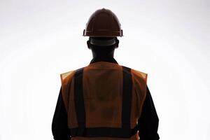 Bold silhouette of a hardworking individual in minimalist vest and hard hat photo