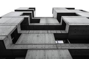Brutalist apartment building with stark architectural details photo