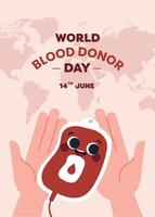Flat design poster layout for World Donor Day featuring a hand gesture symbolizing giving, emphasizing awareness, compassion, and the critical importance of donation to support those in need vector