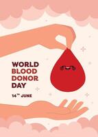Poster layout in flat design for World Donor Day with a hand illustration representing donation compassion and the need for global awareness vector