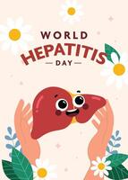 Flat design poster for World Hepatitis Day featuring a raised open hand as a symbol of awareness compassion and support for affected individuals vector