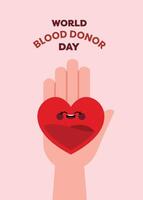 Flat style poster layout for World Donor Day with hand imagery symbolizing the act of giving and highlighting the importance of compassion and public awareness vector