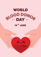 A meaningful World Donor Day poster in flat style showing a hand as a symbol of support generosity and public donation awareness vector