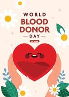 World Donor Day poster in flat design style showcasing a hand gesture to represent generosity compassion and support for donation awareness vector