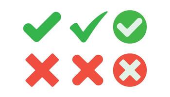 Check mark and cross mark set collection, Green Check Mark and Red X Symbols on White Background vector