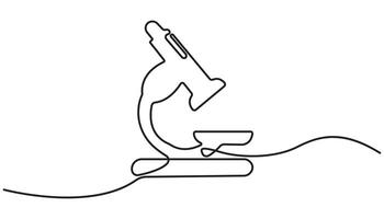 microscopic continuous one line drawing, Laboratory activity black and white background. illustration vector