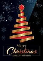 vertical new year christmas card with stylized fir tree and inscription in the center made on dark background vector