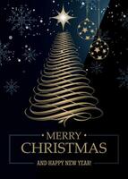 rectangular new year christmas card with stylized fir tree and inscription in the center made on dark background vector