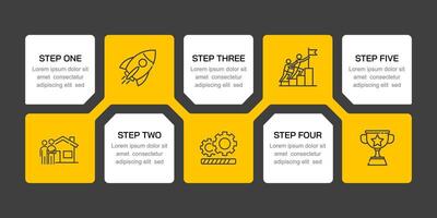 5 Block Sequence Infographic Options for Business Overview. Banner, Plan, Marketing, Strategy and Presentation. vector