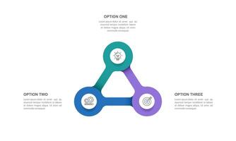 Infographic 3 elements circle triangle for business process. Business presentation, workflow and strategy. vector