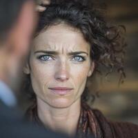 Close Up Portrait Of A Concerned Woman photo