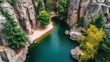 Aerial View of Serene Fjord with Steep Cliffs and Lush Greenery photo