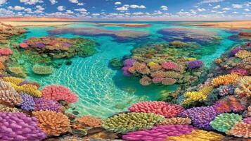 Vibrant Underwater Coral Reef Scene with Fish eye Lens photo