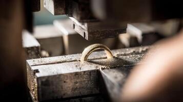 Close Up Of A Jeweler Polishing A Gold Ring In A Workshop photo