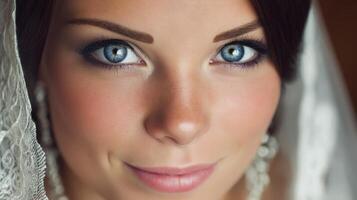 Close Up Portrait of a Bride with Blue Eyes Soft Dreamy Wedding Photography photo