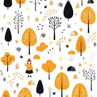 A pattern with trees, trees, and a girl vector