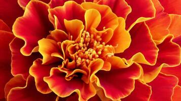 Close Up of Vibrant Red and Orange Marigold Flower photo