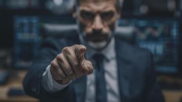 Serious Business Professional Pointing In Dim Office Setting photo