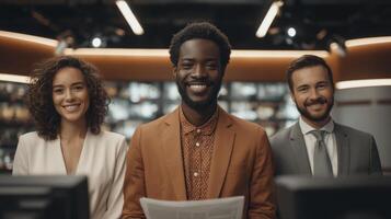 Diverse News Team in a Modern Broadcast Studio photo