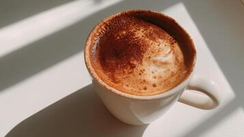 Creamy Coffee in a White Cup Minimalist Macro Food Photography photo