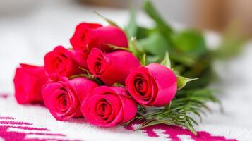 High Key Studio Shot of a Vibrant Pink Rose Bouquet photo