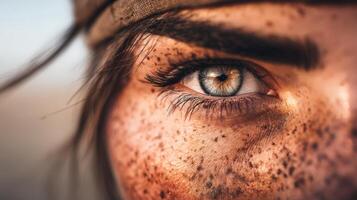 Closeup of a Woman's Eye with Dust and Soft Rim Lighting photo