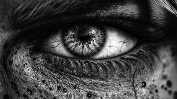 Dramatic Black And White Close Up Of A Human Eye With Textured Skin And Intense Gaze photo