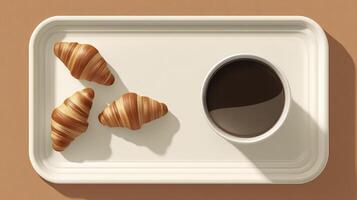 Three Pastries and Coffee on Beige Tray, Overhead View photo
