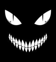 stylized of a sinister grinning face with sharp teeth and piercing eyes on a black background, conveying a sense of horror mystery illustration vector