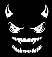 stylized of a sinister grinning face with sharp teeth and piercing eyes on a black background, conveying a sense of horror or mystery illustration vector
