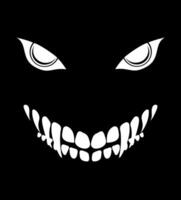 stylized of a sinister grinning face with sharp teeth and piercing eyes on a black background, conveying a sense of horror illustration vector