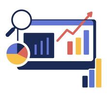 illustration analyzing data with charts and graphs, and explaining marketing concepts vector